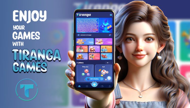 an image of a girl player showing on her phone the user interface and experience when playing tiranga games