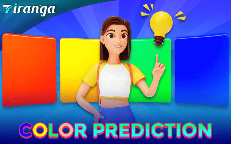 an image of a woman showing and advertising colour prediction games